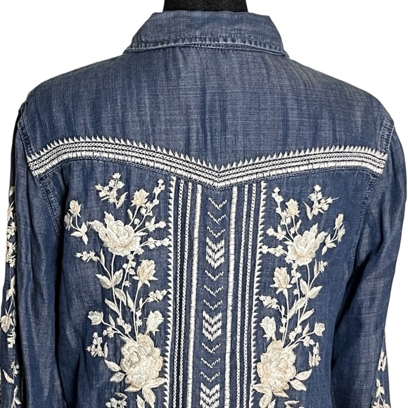 Sundance Driftwood Auger Falls Chambray Denim Floral Embroidered Shirt — Sz S - Picture 7 of 12